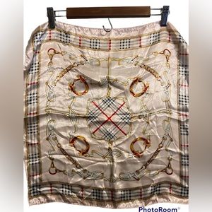 Light pink satin bridle plaid print kerchief neck scarf